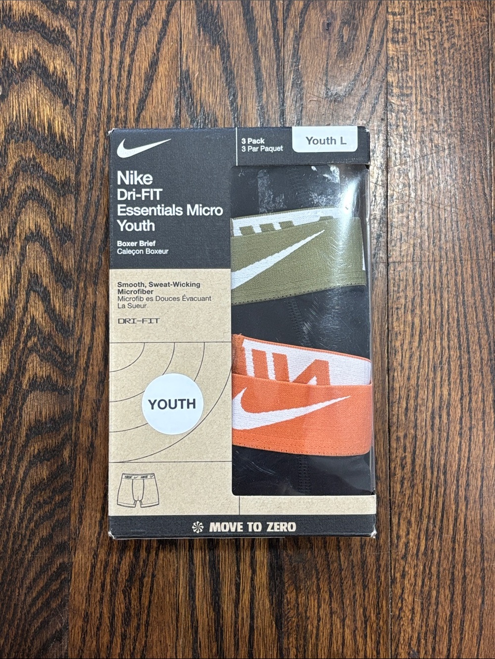 Nike boys dri-fit boxer briefs pack of 3 size L